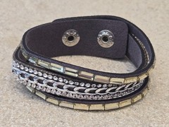 Wrap Bracelet Gray + Silver Chain Rhinestone Adjustable Snap Closure New