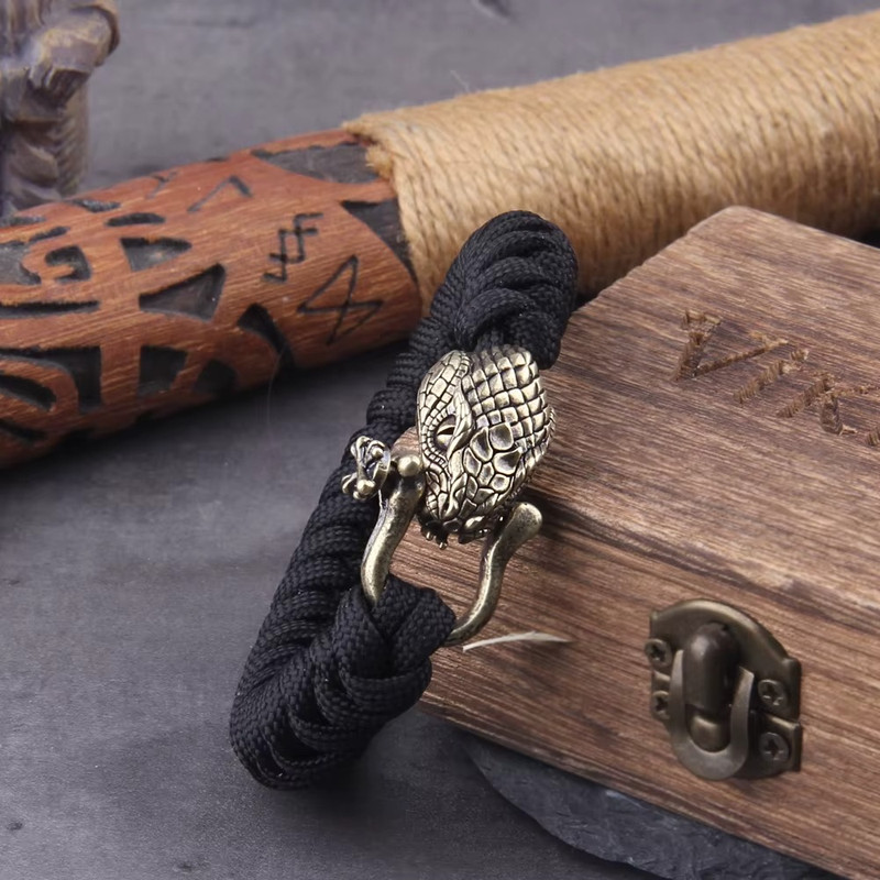 Viking Wolf Head Bracelet Men's Braided Paracord Punk Biker Cuff Jewelry gallery