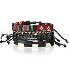 4pcs Fashion Handmade Retro Multilayer Leather Bracelet Cuff Wrap Set Adjustable