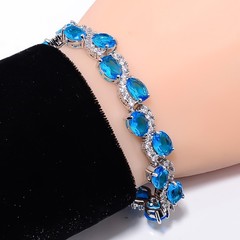 Blue Topaz, CZ 925 Sterling Silver Adjustable Bracelet 7-8″ B13237
