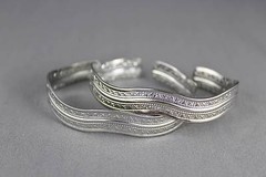 shiny Silver tone set of 2 skinny narrow metal bangle cuff bracelet