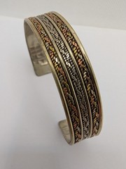 Cuff Bracelet. Three Metal Brass, Copper & Silver Tone Metals Design. 1 Bracelet