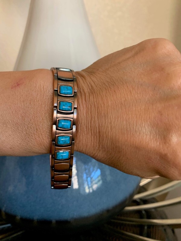 Turquoise Solid Copper Magnetic Bracelet Men Balance Energy Power Calm Peace Joy gallery