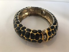 BRACELET snake wild animal PRINT yellow black rhinestones enamel hinged Cuff