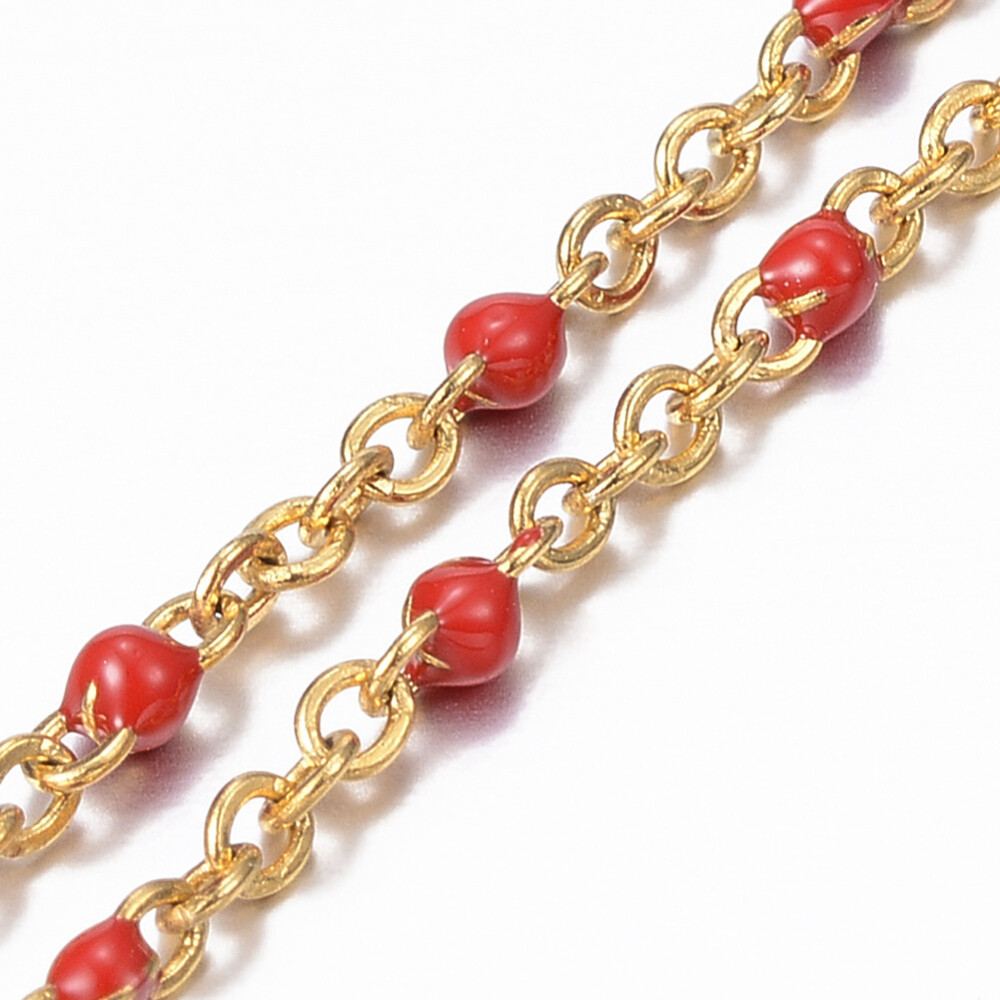 Stainless Steel Cable Chain Anklets Enamel Links Gold Red Adjustable 2mm P272 gallery