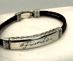 Brighton Friends Engraved Braided Brown Leather Cord Bracelet 7″ Foldover Clasp
