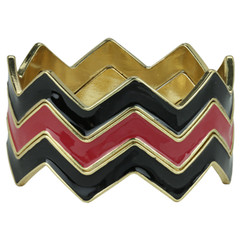 8” Chevron Stackable Bangle Bracelets In Multicolors Set In Goldtone