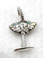 BRIGHTON Silver Plated Champagne Glass Crystal Charm Pendant ~ New No Tag