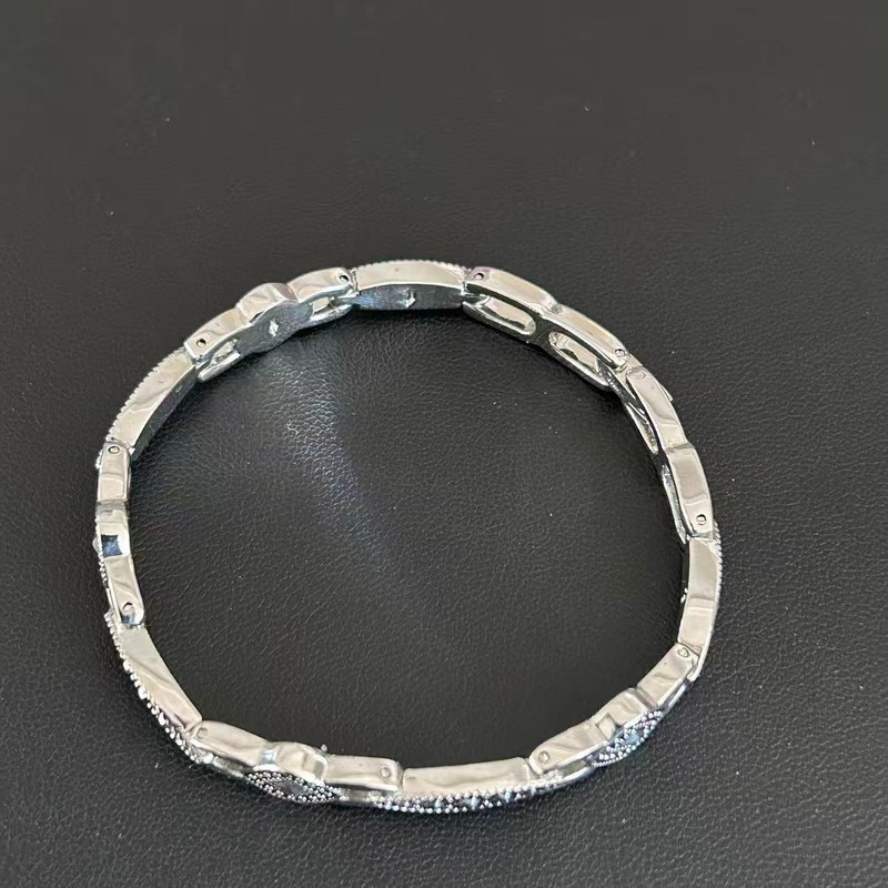 Vintage Style Silver Tone Geometric Link Bracelet Art Deco Black Textured Metal gallery