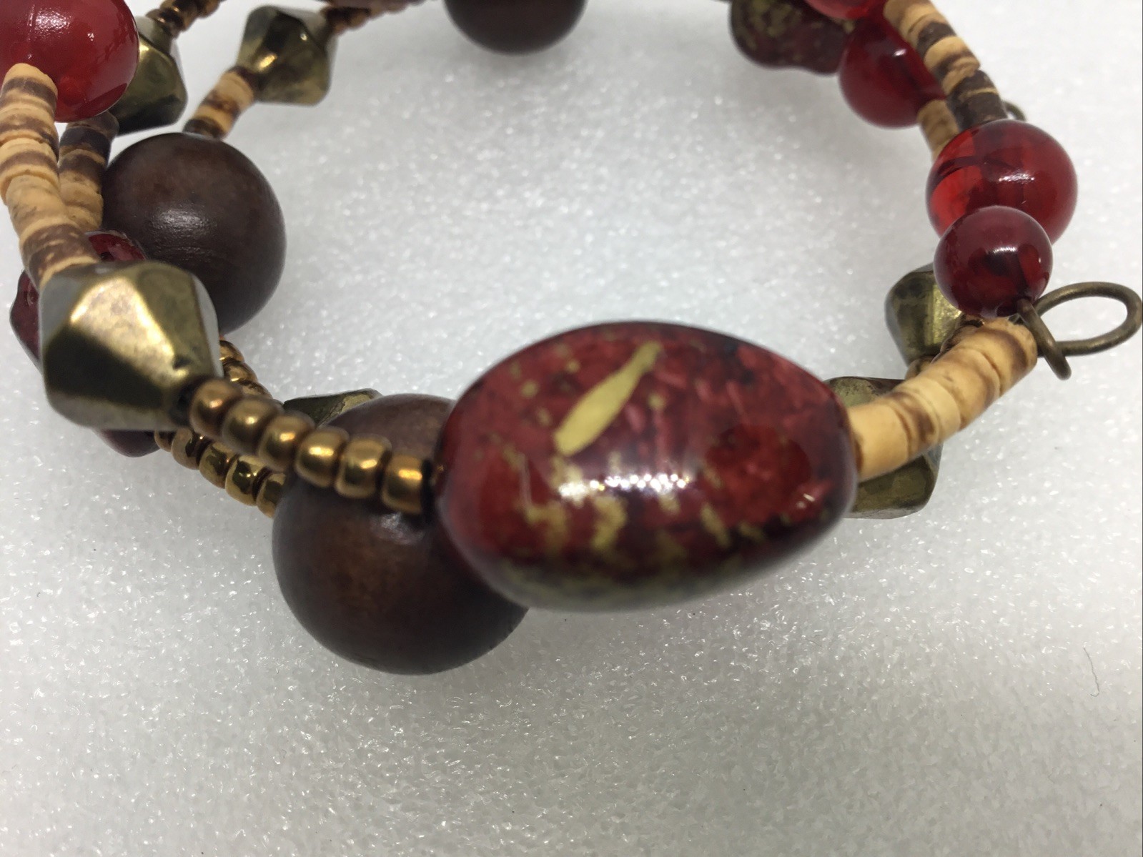 Wood Plastic Rock Metal Bead Bracelet Stretch 3 Strand gallery