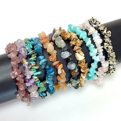 Gemstone Chips Bracelet 7.5″ Elastic Stretch Beaded gift Handmade Beautiful