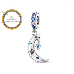Sparkling Crescent Galaxy Moon Charm, Moon Charm, Women Gift Charm, Silver Charm