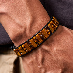 Natural Tiger Eye Stone Bracelet Men Braided Genuine Leather Cuff Protection Gif