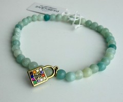 Park Lane Meadow Stretch Bracelet Mint Amazonite Beads Multicolor CZ Padlock NWT