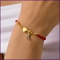 Stainless Steel Gold Color A-Z Heart Initial Letter Bracelet for Women Lucky Red