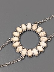 Plunder White Stone Boho Flower Double Chain Bracelet Coastal Beach 8″