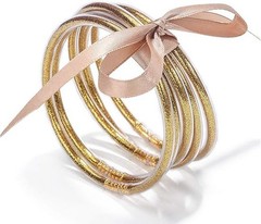 HIIXHC BLING Gold Glitter Filled Jelly Silicone Bangle Bracelets 6.5 Inch