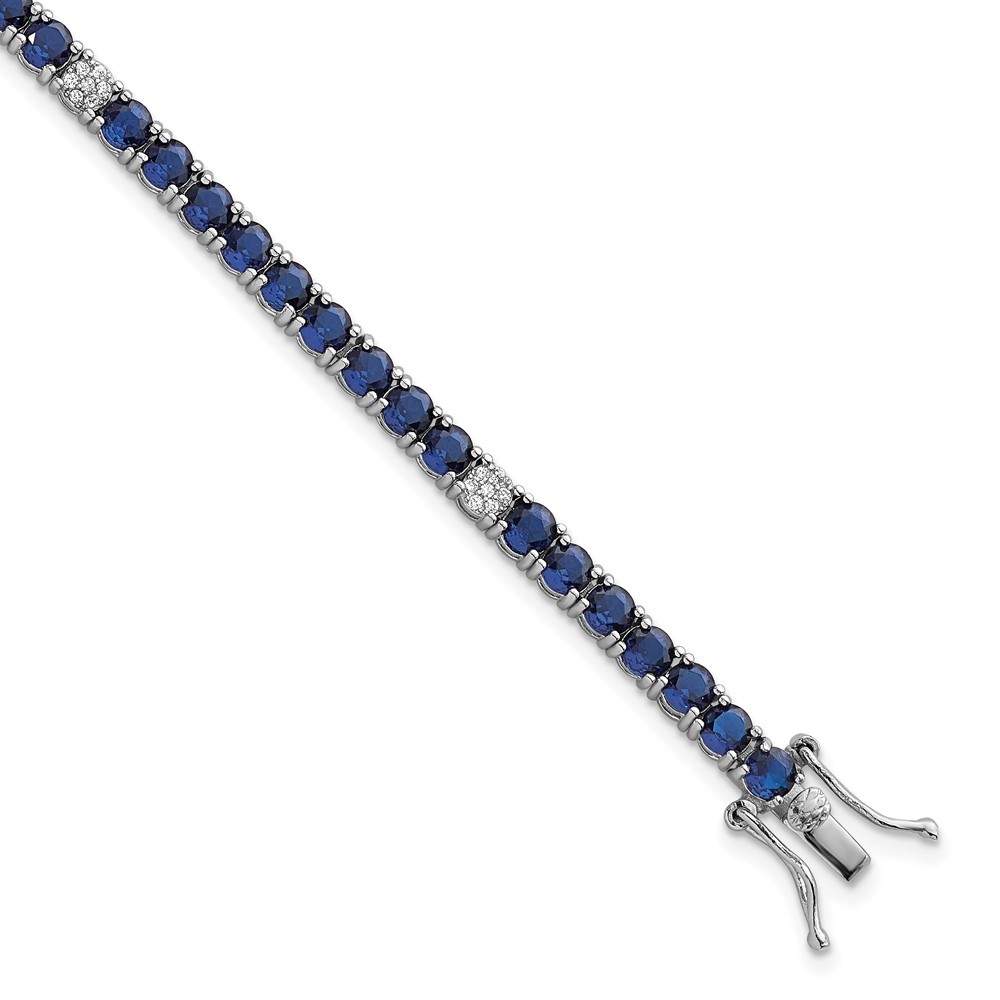 Sterling Silver Rhodium-plated Polished Round Blue and White CZ 7 Inch Bracelet gallery
