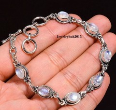 Rainbow Moonstone Solid 925 Sterling Silver Women Hand Adjustable Bracelet RK*