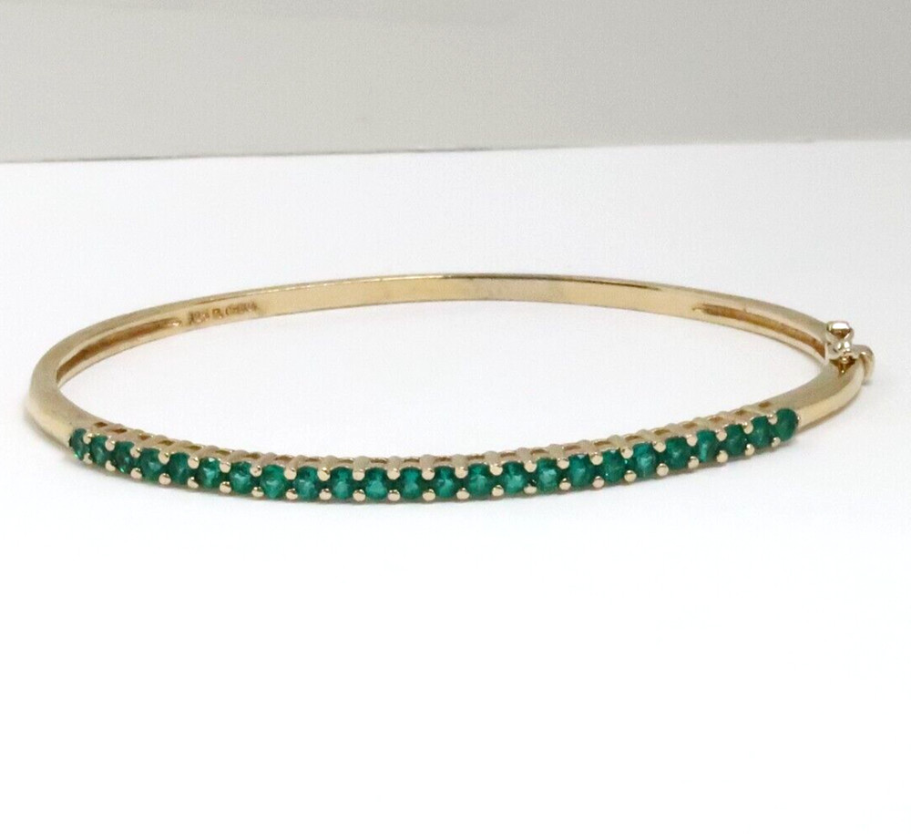 BEAUTIFUL GOLD TONE STERLING SILVER EMERALD BANGLE 9 IN