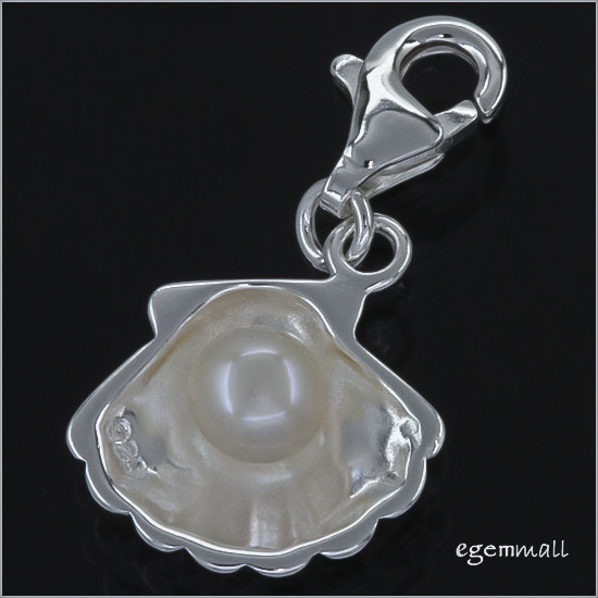 1PC Sterling Silver Genuine Pearl In Shell Clip On European Charm #94187 gallery