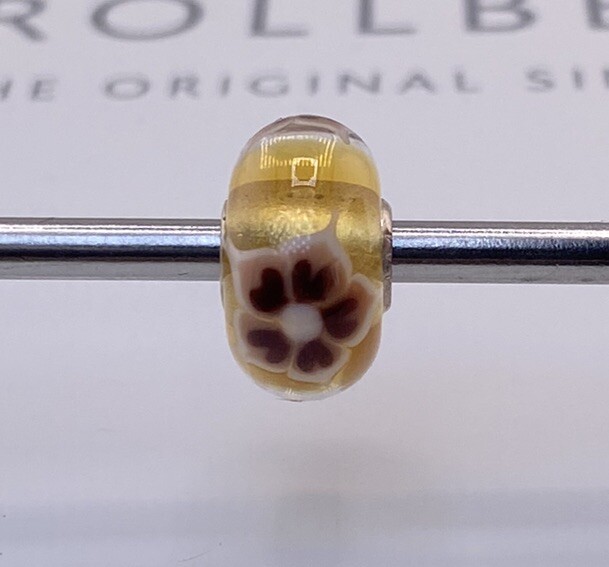 Trollbeads Brown Flower On Gold Bead