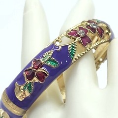 Purple Enamel Openwork 7.25″ Clamper Bracelet Red Green Gold Clear Rhinestones
