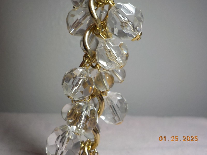GOLDTONE METAL TWISTED CURB LINK BRACELET W/FACETED/SMOOTH CLEAR BALL BEADS gallery