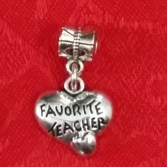 ANTIQUE SILVER TEACHER CHARM – APPLE – LIBRARY – BOOKS – W/BAIL OR LOBSTER CLASP
