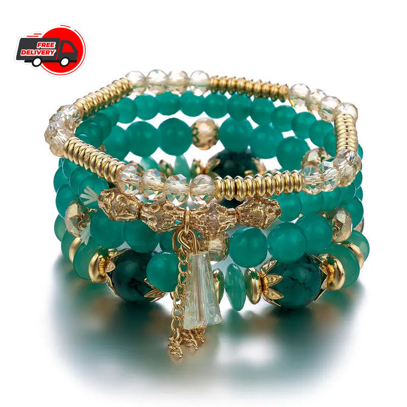 4Pcs New Tassel Charm Beads Bracelet Set For Women Colorful Glass Beaded Chain gallery