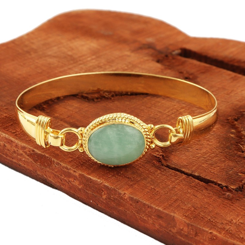 Amazing Natural Amazonite Gold Plated Collet Set Handmade Hook Bracelet For Her gallery