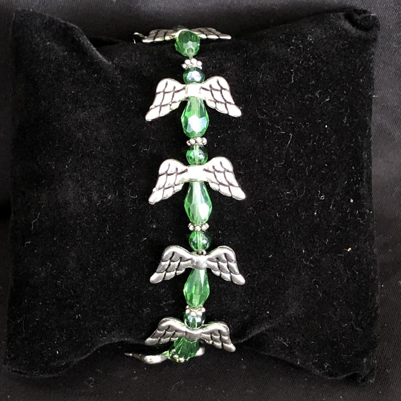 Angel Wing Bracelet Green Faith Support Christian Love Healing Stretch 7-12” gallery