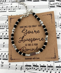Black Style Beaded Bracelet Silver Tone Adjustable Chain Unisex
