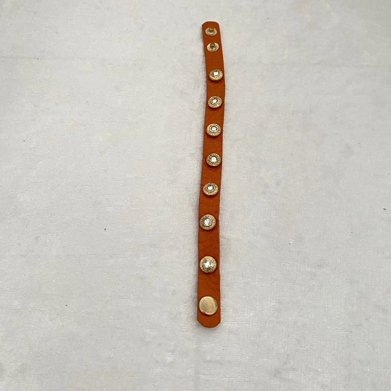 King Star Bracelet Orange Leather White Rhinestone Gold Tone Accept Snap Closure gallery