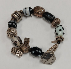 Danon Pewter Silver Tone Beaded Charm Bracelet Toggle Dangle Dice Casino