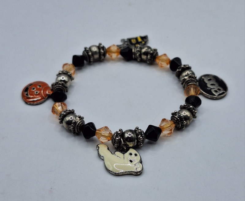 Halloween Beaded Stretch Bracelet With Charms Ghost Haunted House Boo Pumpkin gallery