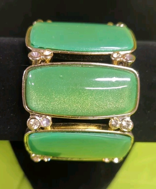 Chunky Green And Gold With Clear Rhinestone Bracelet gallery