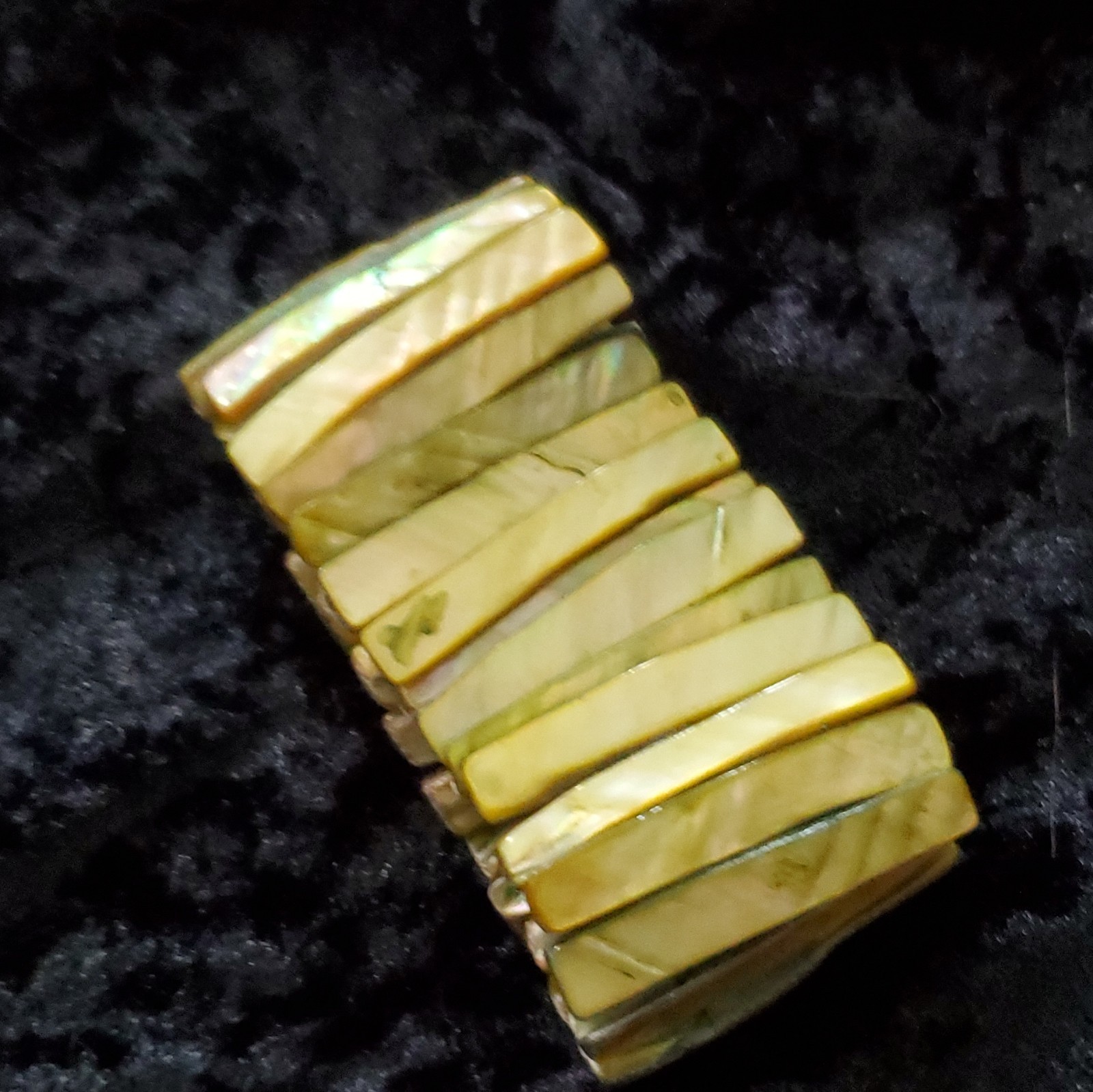 Abalone Shell Stretch Hinged Cuff Bangle Bracelet Green Yellow Rectangular Beads gallery