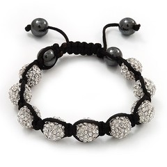 Unisex Clear Diamante Balls & Smooth Round Hematite Beads Buddhist Bracelet –
