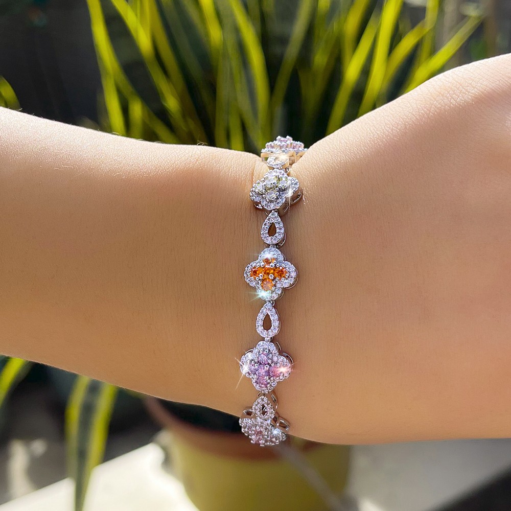 Colorful Flower Leaf CZ Tennis Bracelet Silver Plated Women Zircon Party Jewelry gallery