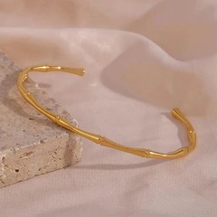 Bamboo Joint Cuff Bracelet Purple Gold Silver Tone Simple Women Jewelry