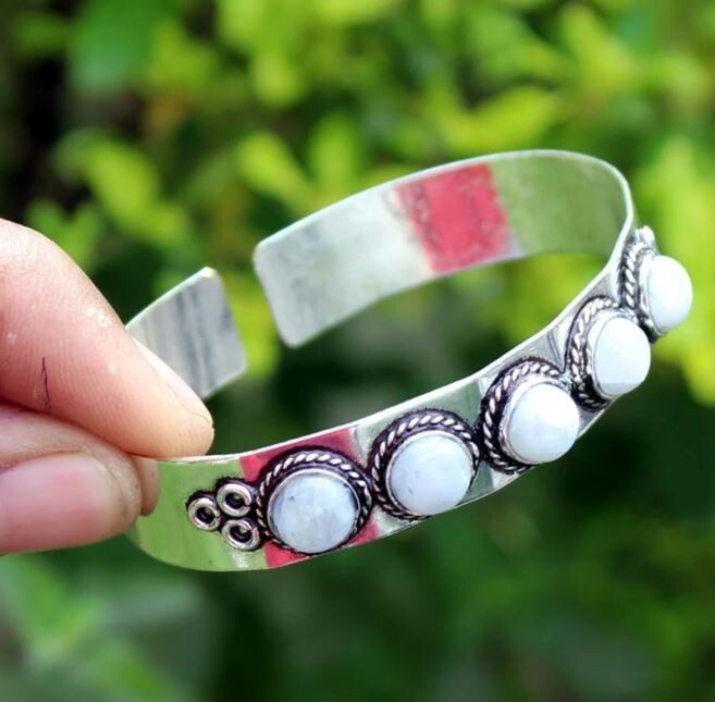 Offer Moonstone Gemstone 925 Sterling Silver Plated 1 PC Cuff Unisex Bangles Lot gallery