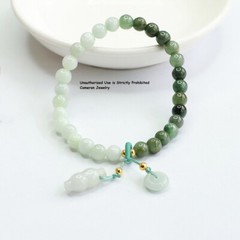 Real Natural Green White Jade Jadeite Women Lucky Peace Beads Bracelet