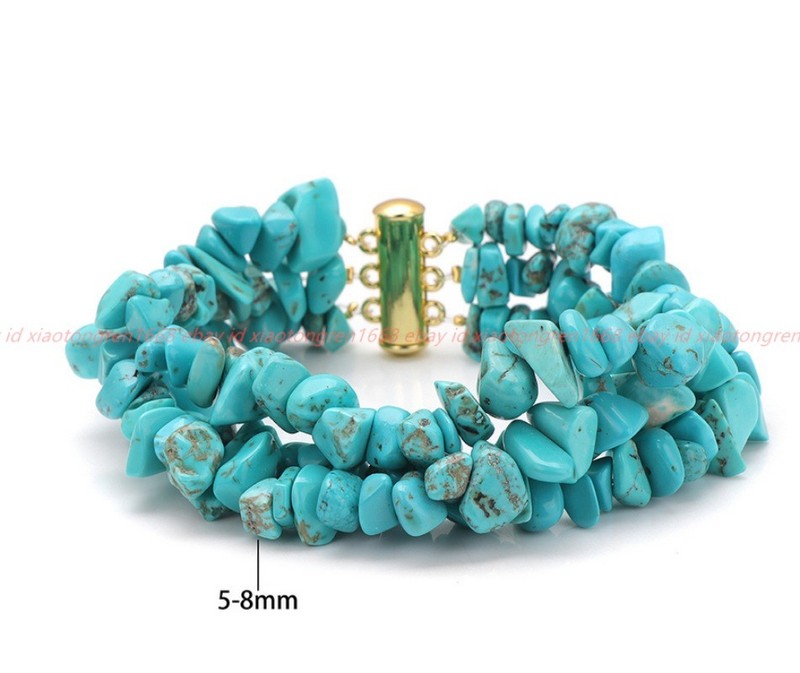 Pretty Natural 3 Rows 5-8mm Irregular Blue Turquoise Beads Bracelet 7-9in gallery