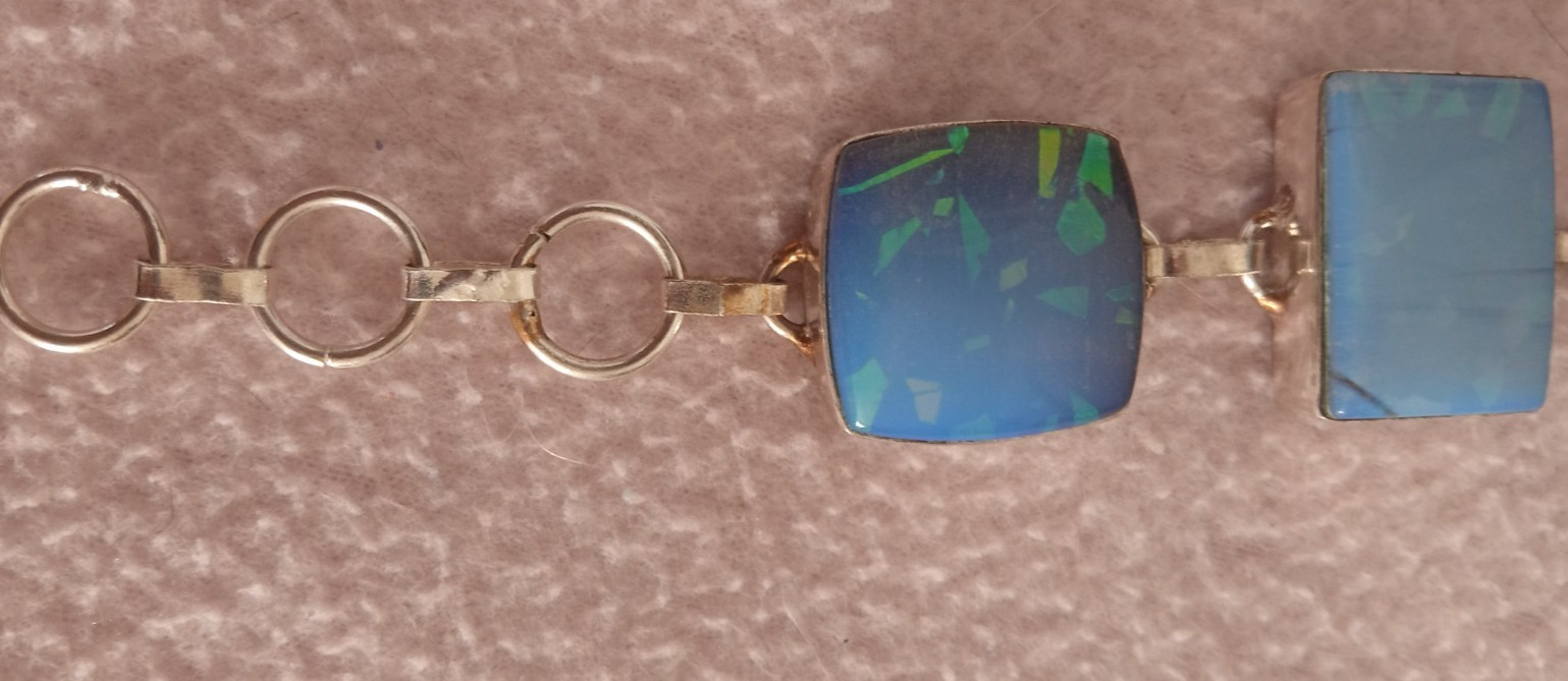 5 Blue Stone bracelet 8.5 inch set in silver gallery
