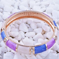 Great New Yellow Gold Plated Purple Blue & White Enamel Crystal Bangle Bracelet