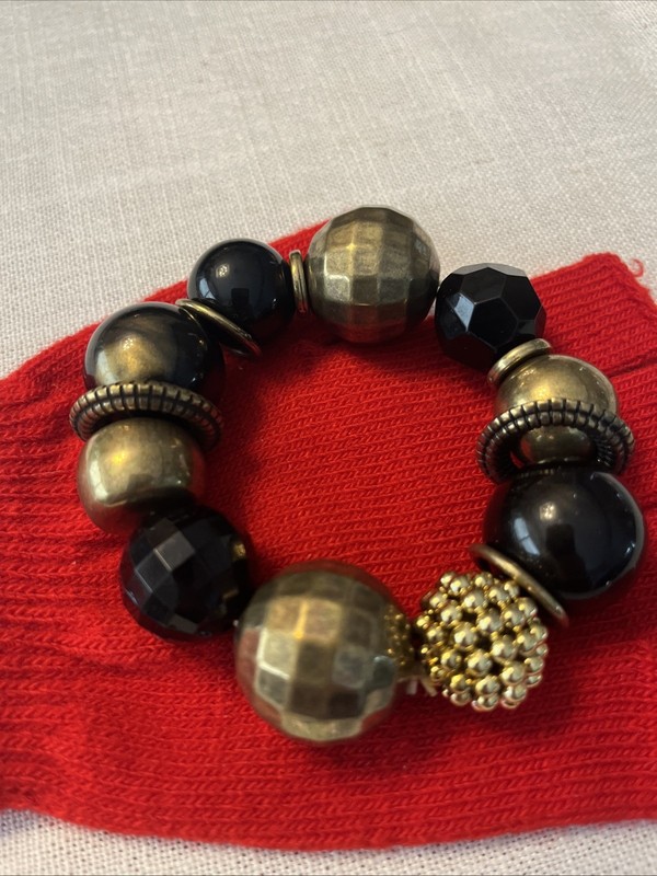 Brown Silver Gold Copper Beaded Stretch Bracelet gallery