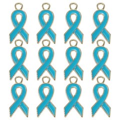 0.8″ x 0.4″ Ribbon Pendants, 20Pcs Awareness Hope Charm Accessories, Azure