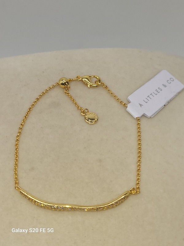 Designer Crystal Gold-tone Wave Bar Bracelet Adj. Stackable NWT 8" Signed *NEW* gallery