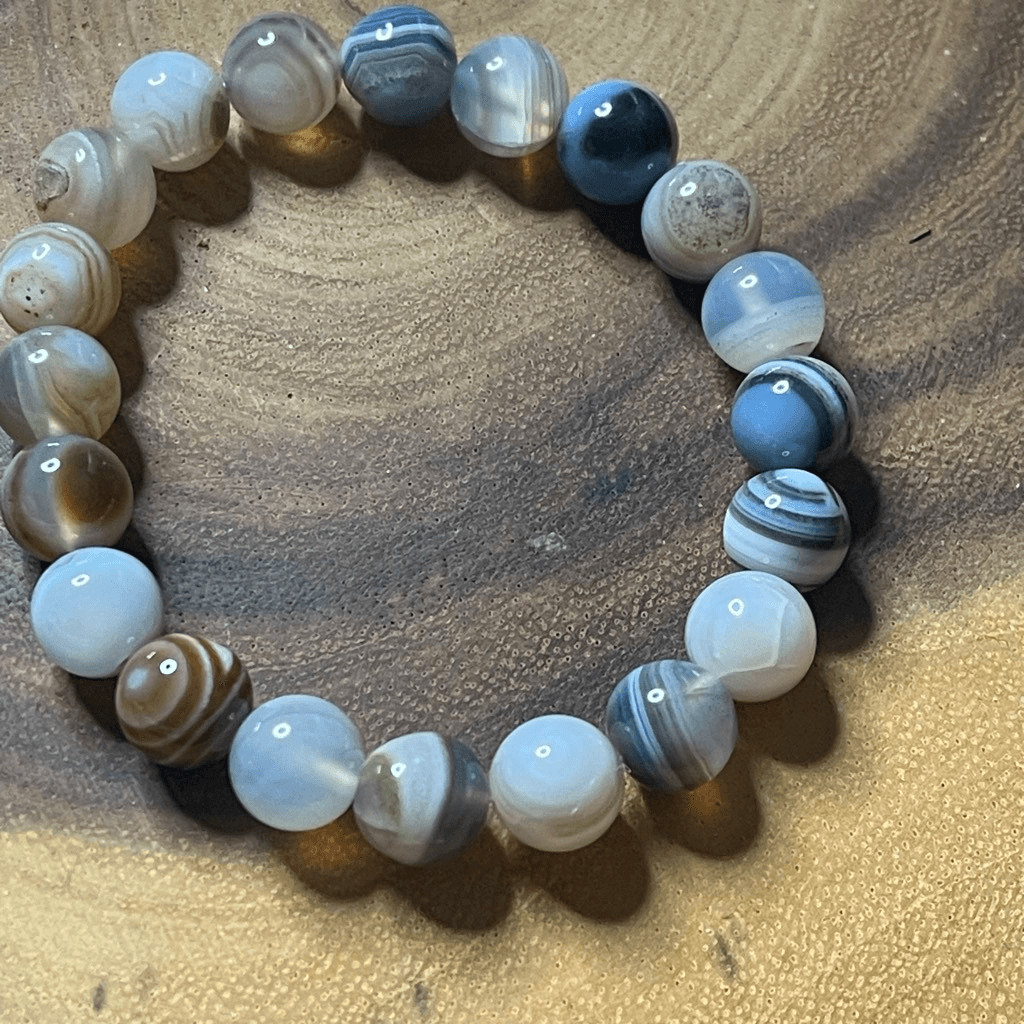 Botswana agate high quality faceted 10mm 7.5” ONE beaded stretch bracelet new cr gallery